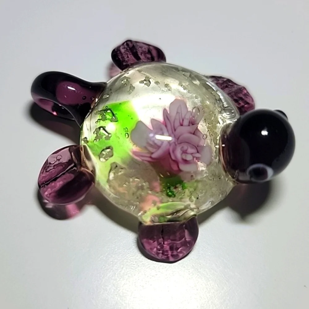 NEW Handcrafted Blown Art Glass Purple Turtle Charm Pendant Luminescent Specks